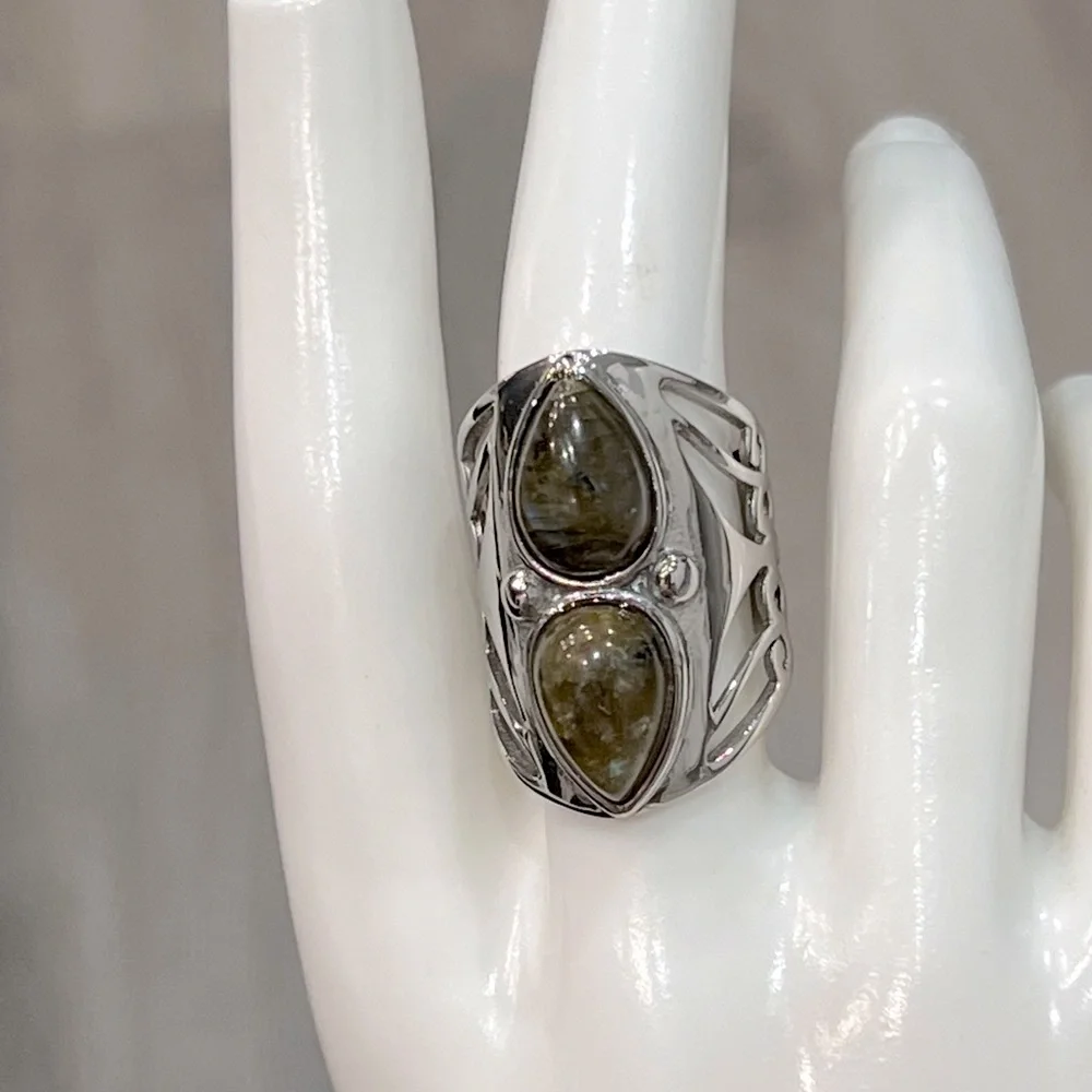 Malagasy Labradorite Large Open Framework Statement Ring Sz 8